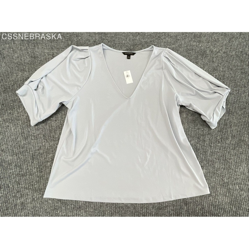 Banana Republic Women's Light Blue‎ Dream Crepe V-Neck Puff Sleeve Blouse NWT L